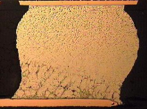 冷卻過(guò)程焊料球未能完全坍塌，導(dǎo)致焊點(diǎn)形狀異常。